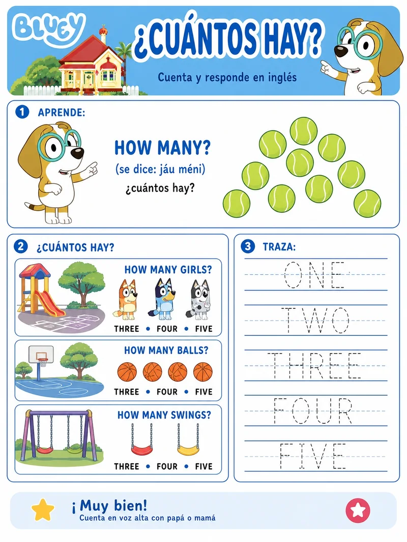 Ficha de números en inglés — how many, contar y responder