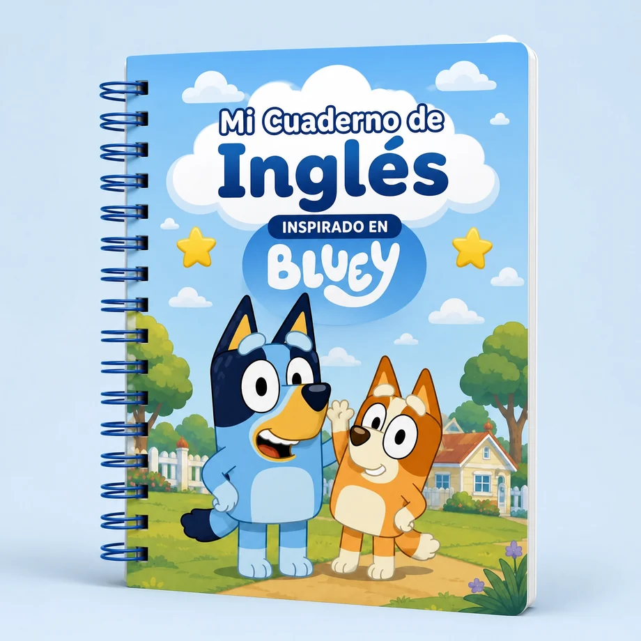Cuaderno de inglés inspirado en Bluey, listo para imprimir en casa